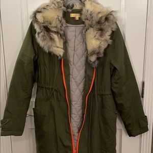 Princess Vera Wang Military Green Jacket w/Waist Cinch, Faux Fur Collar Size Sm